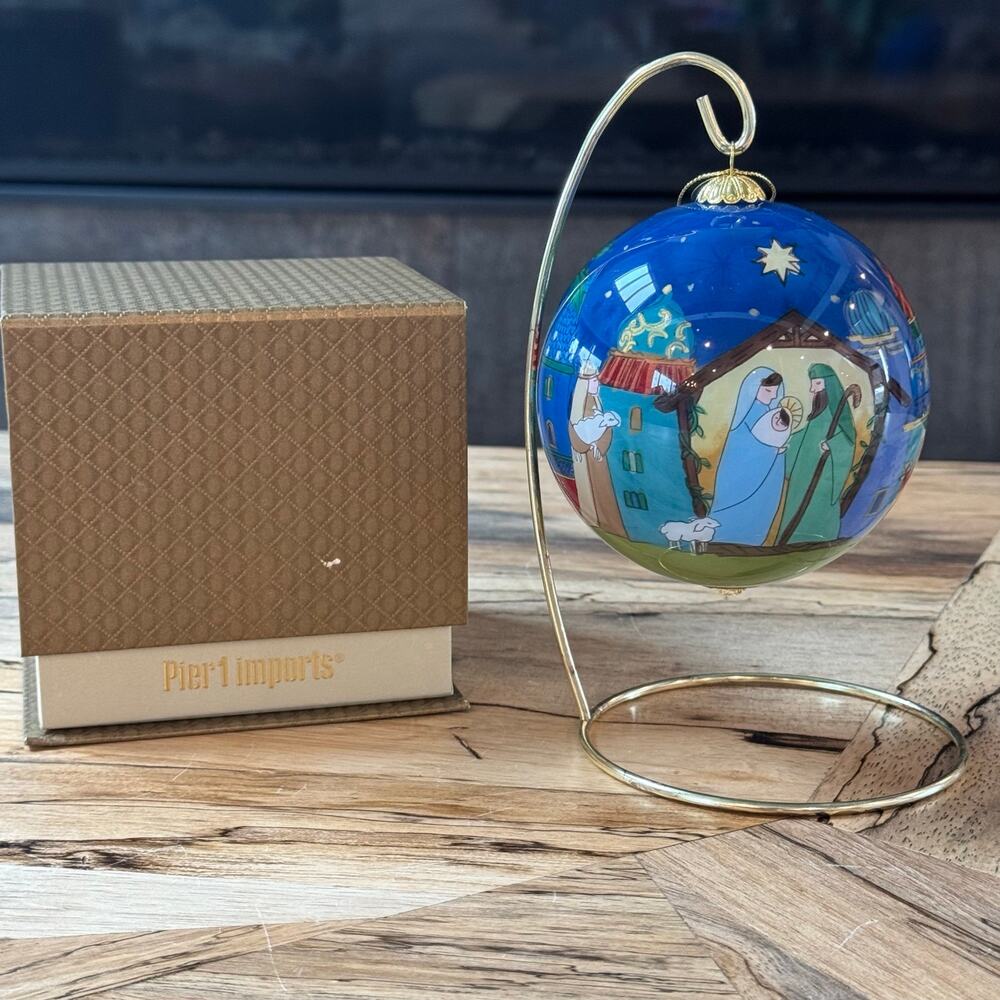 Pier 1 Li Bien Nativity Christmas Ornament Inside Hand Painted Glass Boxed